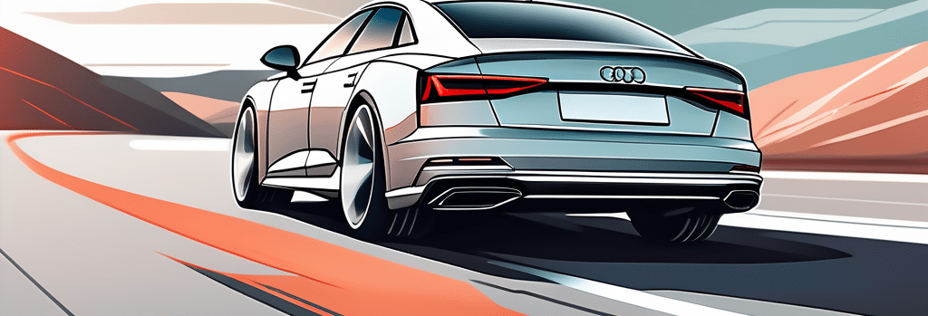 Audi auf offener Strasse, zeigt elegantes Design und lebendige Geschwindigkeit mit dynamischen Modifikationen.